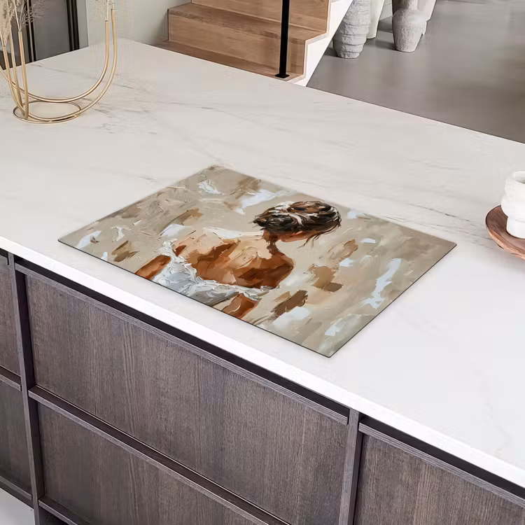 Vrouw - Verf - Abstract - Beige - Modern Inductie beschermer vinyl 3mm klein -sfeer8