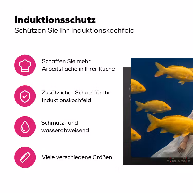 Vrouw - Vis - Water - Natuur - Geel Inductie beschermer vinyl 3mm klein -zzzzzzz-lf-ups