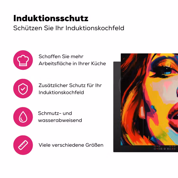 Vrouw - Gezicht - Kleurrijk Inductie beschermer vinyl 3mm klein -zzzzzzz-lf-ups
