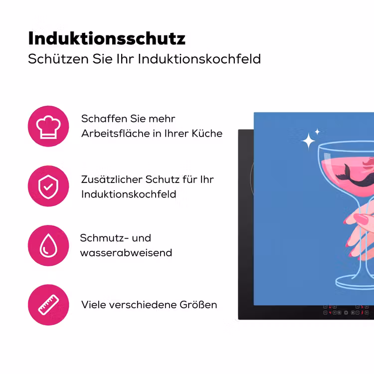 Vrouw - Glas - Abstract - Roze - Blauw Inductie beschermer vinyl 3mm middel -zzzzzzz-lf-ups