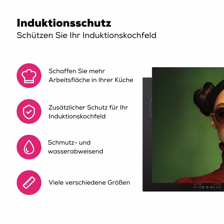Vrouw - Groen - Bril - Aesthetic - Modern Inductie beschermer vinyl 3mm klein -zzzzzzz-lf-ups