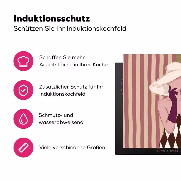 Vrouw - Hoed - Mode - Abstract - Kleurrijk Inductie beschermer vinyl 3mm middel -zzzzzzz-lf-ups