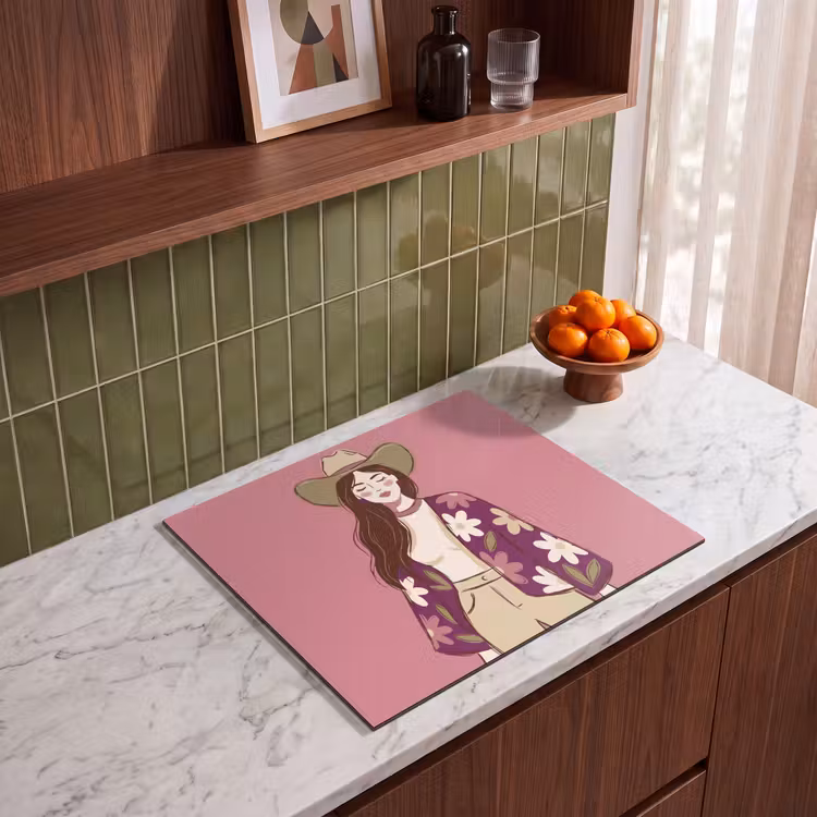 Vrouw - Hoed - Portret - Illustratie - Roze Inductie beschermer vinyl 3mm middel -sfeer8