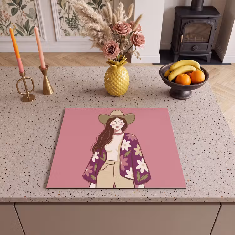 Vrouw - Hoed - Portret - Illustratie - Roze Inductie beschermer vinyl 3mm middel -sfeer3