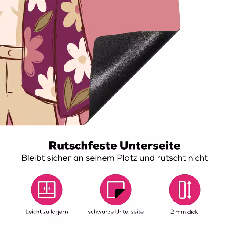 Vrouw - Hoed - Portret - Illustratie - Roze Inductie beschermer vinyl 3mm middel -zzzzzzz-lf-onderkant