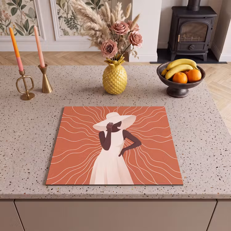 Vrouw - Hoed - Portret - Modern - Beige Inductie beschermer vinyl 3mm middel -sfeer3