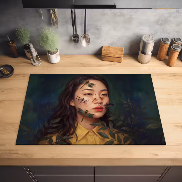 Vrouw - Insecten - Natuur - Portret - Groen Inductie beschermer vinyl 3mm klein -sfeer5