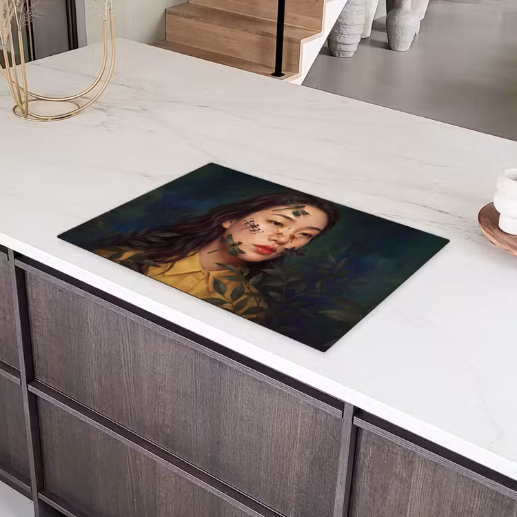 Vrouw - Insecten - Natuur - Portret - Groen Inductie beschermer vinyl 3mm klein -sfeer8