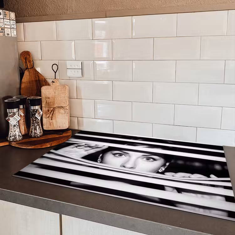 Vrouw - Jaloezieën - Portret - Zwart-wit Inductie beschermer vinyl 3mm klein -sfeer3
