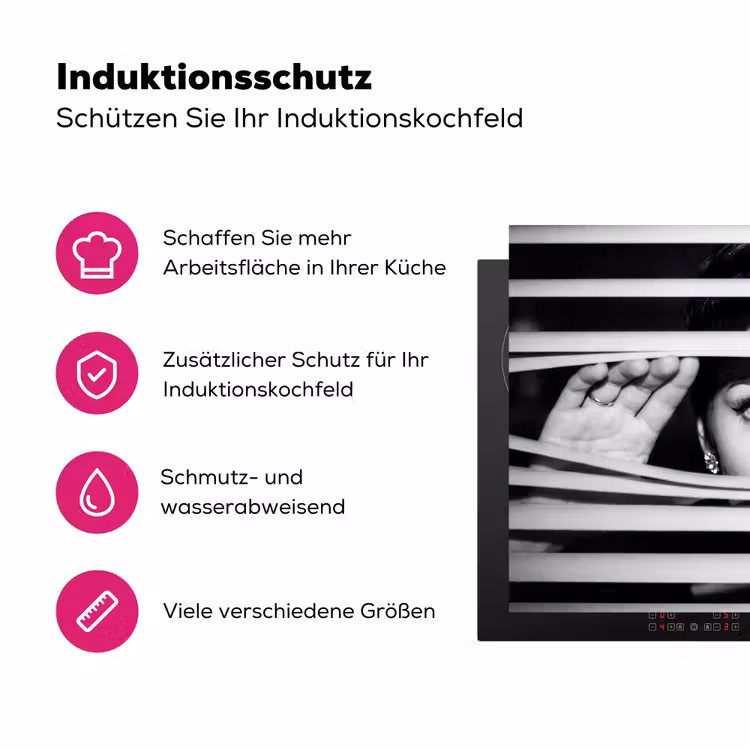 Vrouw - Jaloezieën - Portret - Zwart-wit Inductie beschermer vinyl 3mm klein -zzzzzzz-lf-ups