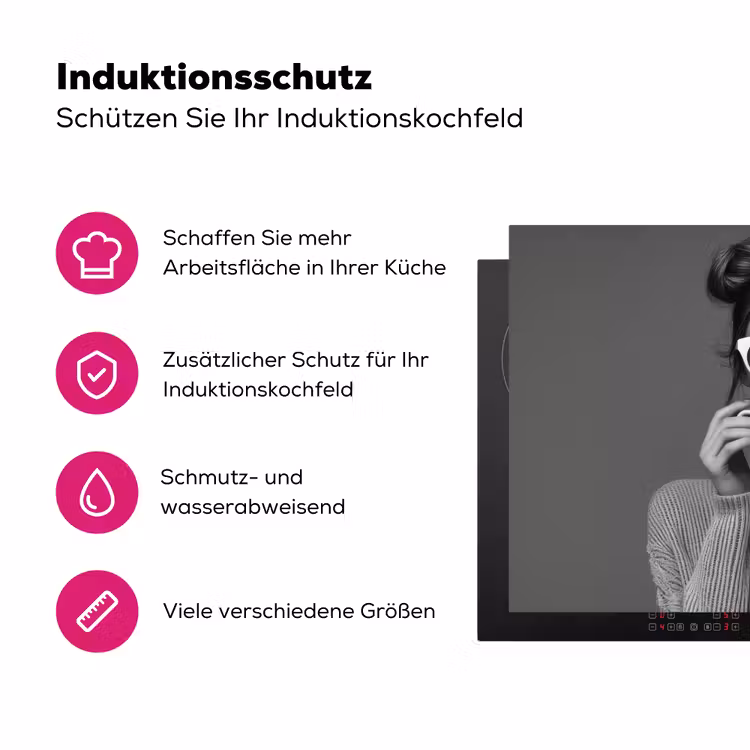 Vrouw - Koffie - Zwart - Wit Inductie beschermer vinyl 3mm klein -zzzzzzz-lf-ups