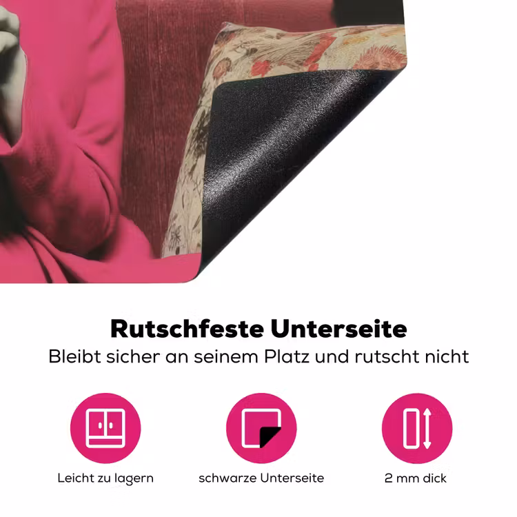 Vrouw - Kat - Bloemen - Kopje - Retro Inductie beschermer vinyl 3mm klein -zzzzzzz-lf-onderkant