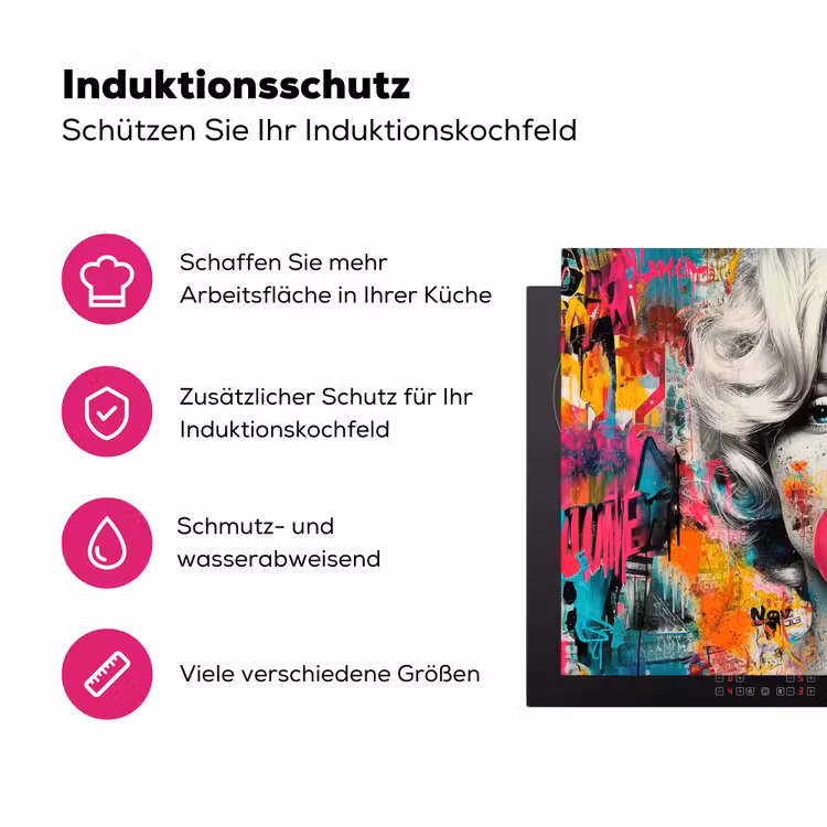 Vrouw - Kauwgom - Graffiti - Neonkleuren Inductie beschermer vinyl 3mm klein -zzzzzzz-lf-ups