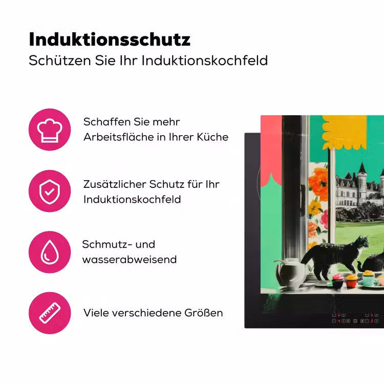 Vrouw - Keuken - Katten - Doorkijk Inductie beschermer vinyl 3mm klein -zzzzzzz-lf-ups