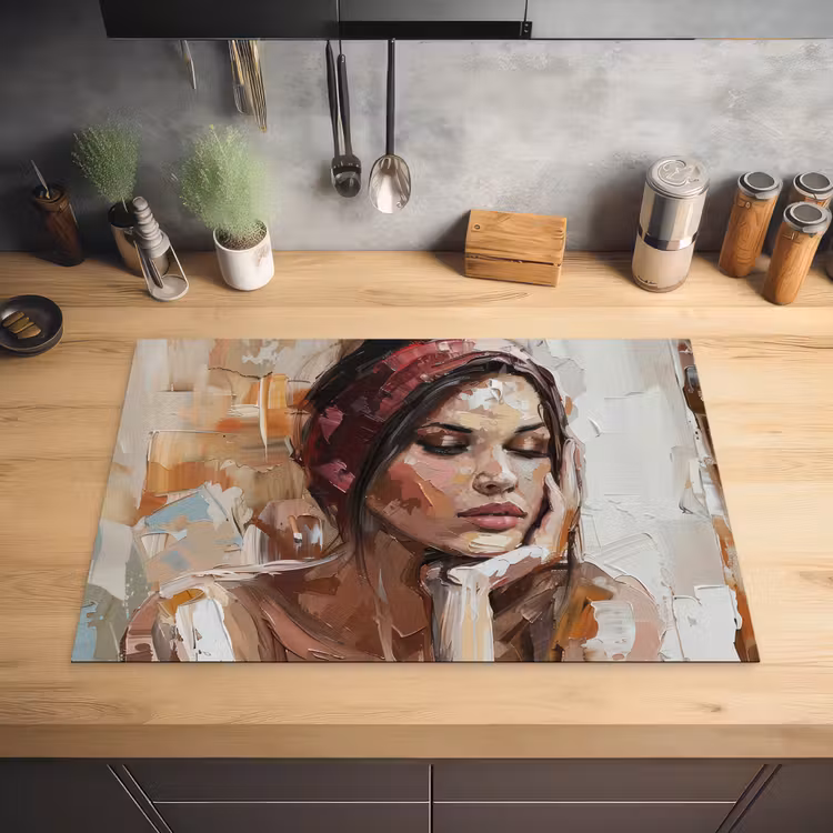 Vrouw - Verflook - Portret - Modern Inductie beschermer vinyl 3mm klein -sfeer5