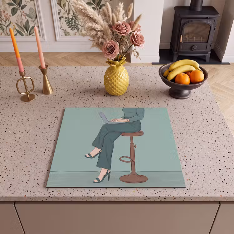 Vrouw - Laptop - Zittend - Illustratie - Groen Inductie beschermer vinyl 3mm middel -sfeer3