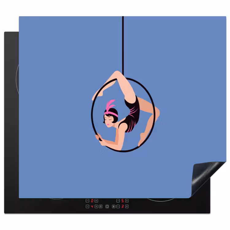 Vrouw - Aerial hoop - Art deco - Illustratie - Blauw Inductie beschermer vinyl 3mm middel -3d