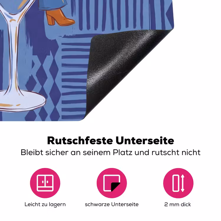Vrouw - Martini glas - Abstract - Blauw - Kunst Inductie beschermer vinyl 3mm middel -zzzzzzz-lf-onderkant