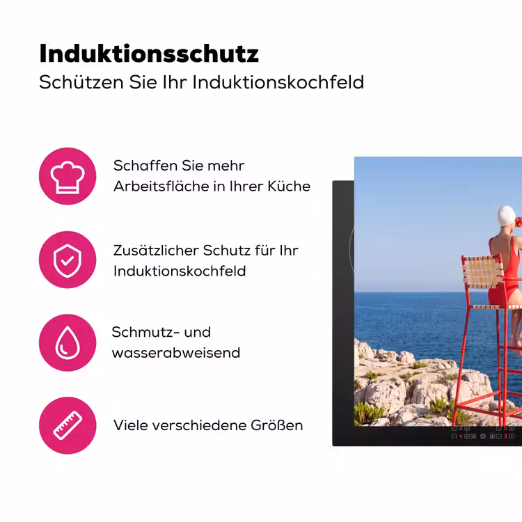 Vrouw - Zee - Kust - Verrekijker - Rood Inductie beschermer vinyl 3mm middel -zzzzzzz-lf-ups