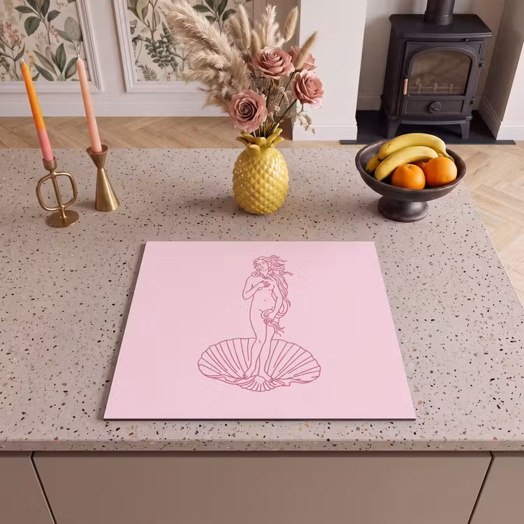 Vrouw - Schelp - Kunst - Lijntekening - Roze Inductie beschermer vinyl 3mm middel -sfeer3