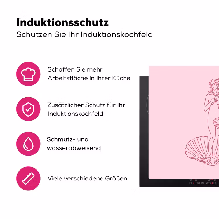 Vrouw - Schelp - Kunst - Lijntekening - Roze Inductie beschermer vinyl 3mm middel -zzzzzzz-lf-ups