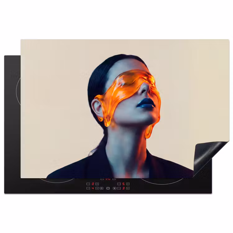 Vrouw - Oranje - Abstract - Modern - Kleurrijk Inductie beschermer vinyl 3mm klein -3d