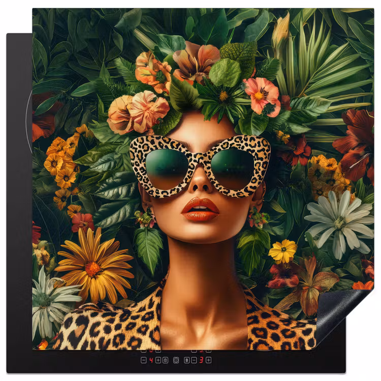 Vrouw - Panterprint - Jungle - Natuur - Luxe Inductie beschermer vinyl 3mm middel -3d