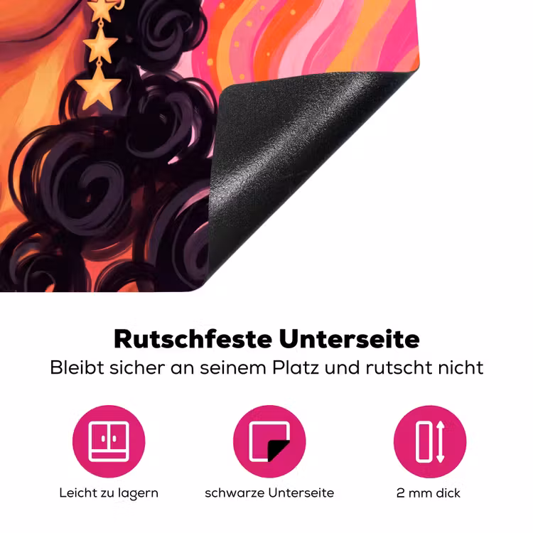 Vrouw - Portret - Abstract - Kleurrijk - Roze Inductie beschermer vinyl 3mm middel -zzzzzzz-lf-onderkant