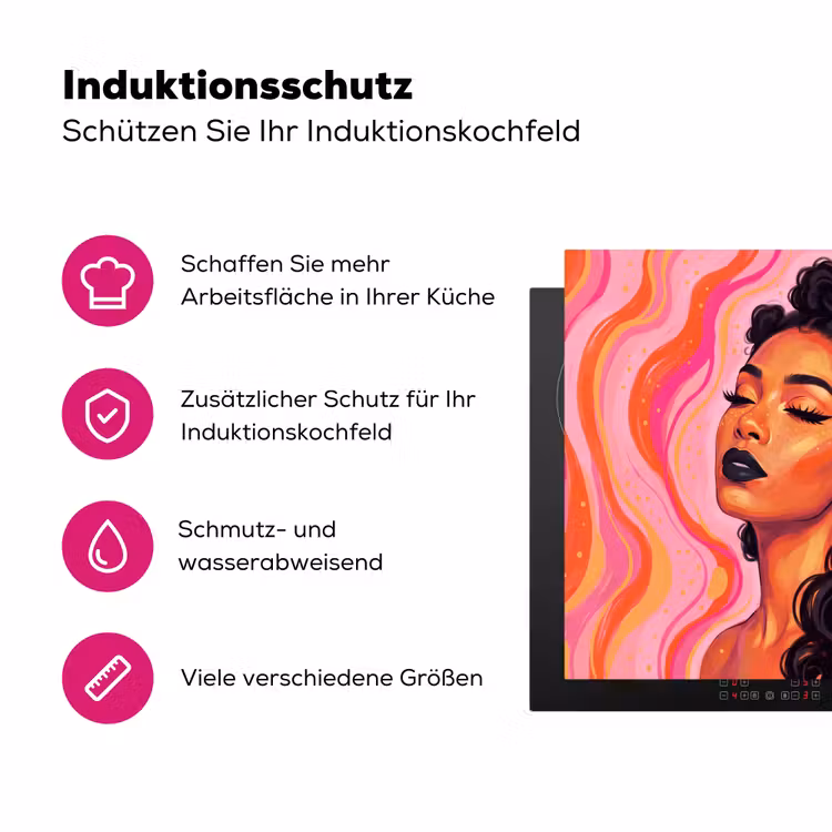 Vrouw - Portret - Abstract - Kleurrijk - Roze Inductie beschermer vinyl 3mm middel -zzzzzzz-lf-ups