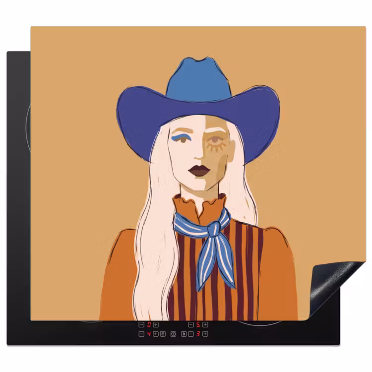Vrouw - Portret - Abstract - Kleurrijk - Modern Inductie beschermer vinyl 3mm middel -3d