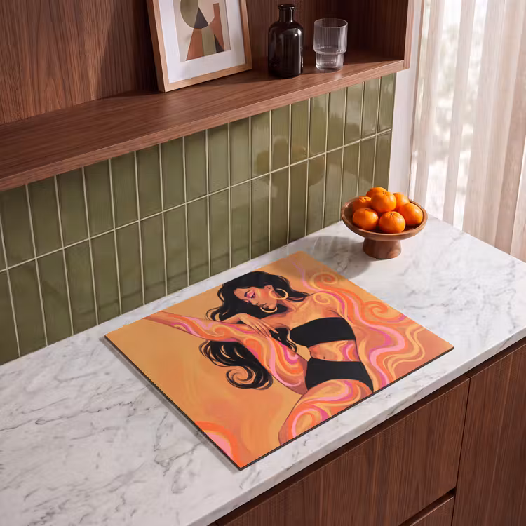 Vrouw - Portret - Abstract - Modern - Kleurrijk Inductie beschermer vinyl 3mm middel -sfeer8