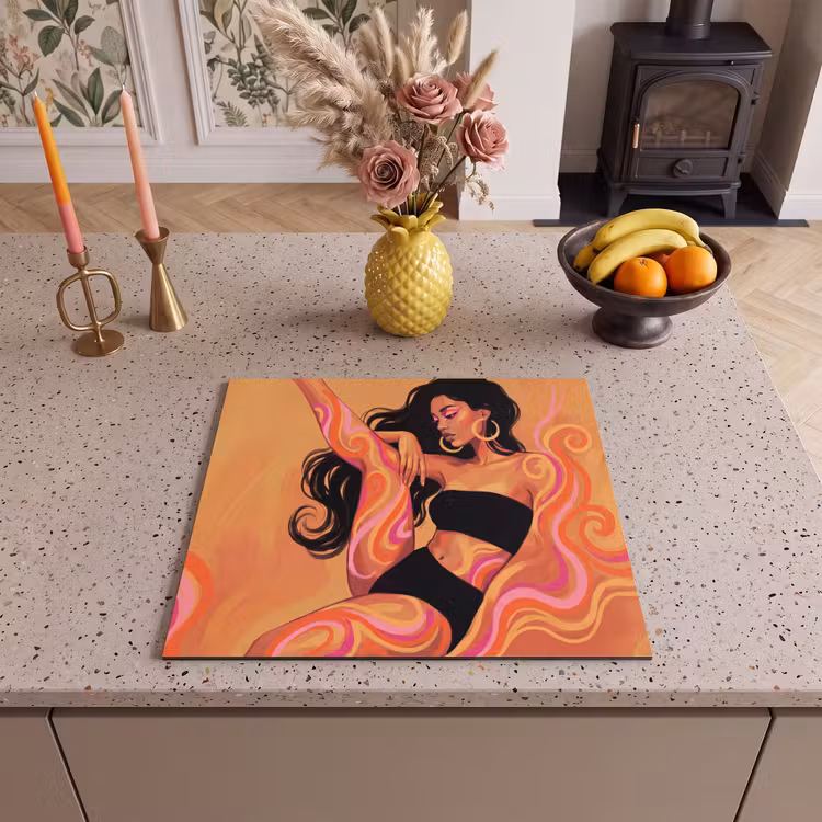 Vrouw - Portret - Abstract - Modern - Kleurrijk Inductie beschermer vinyl 3mm middel -sfeer3