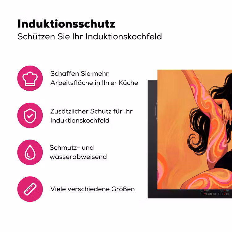 Vrouw - Portret - Abstract - Modern - Kleurrijk Inductie beschermer vinyl 3mm middel -zzzzzzz-lf-ups