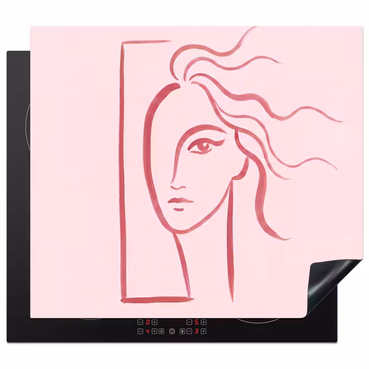 Vrouw - Portret - Abstract - Lijnkunst - Rood Inductie beschermer vinyl 3mm middel -3d