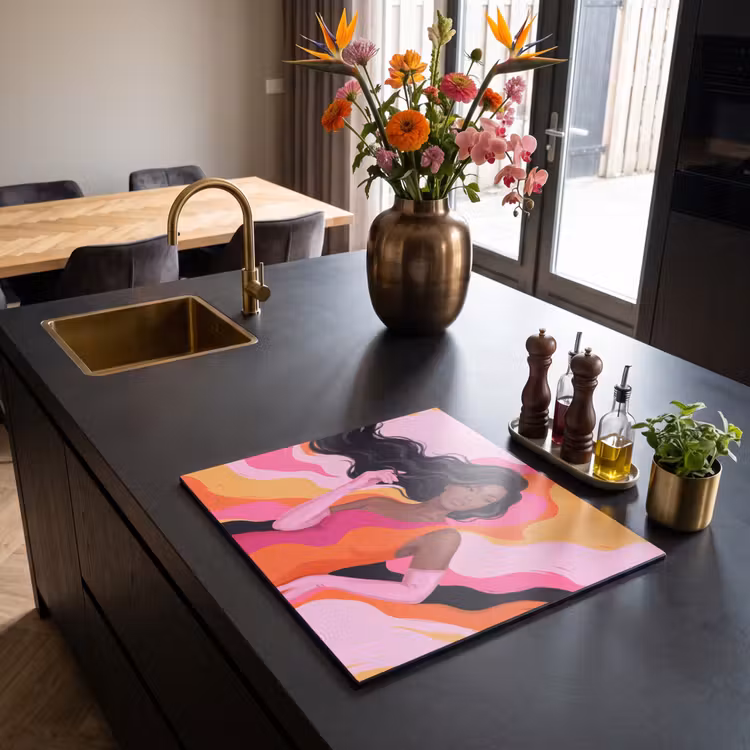 Vrouw - Portret - Kleurrijk - Modern - Kunst Inductie beschermer vinyl 3mm middel -sfeer5