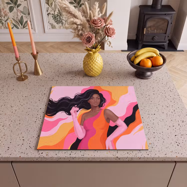 Vrouw - Portret - Kleurrijk - Modern - Kunst Inductie beschermer vinyl 3mm middel -sfeer3