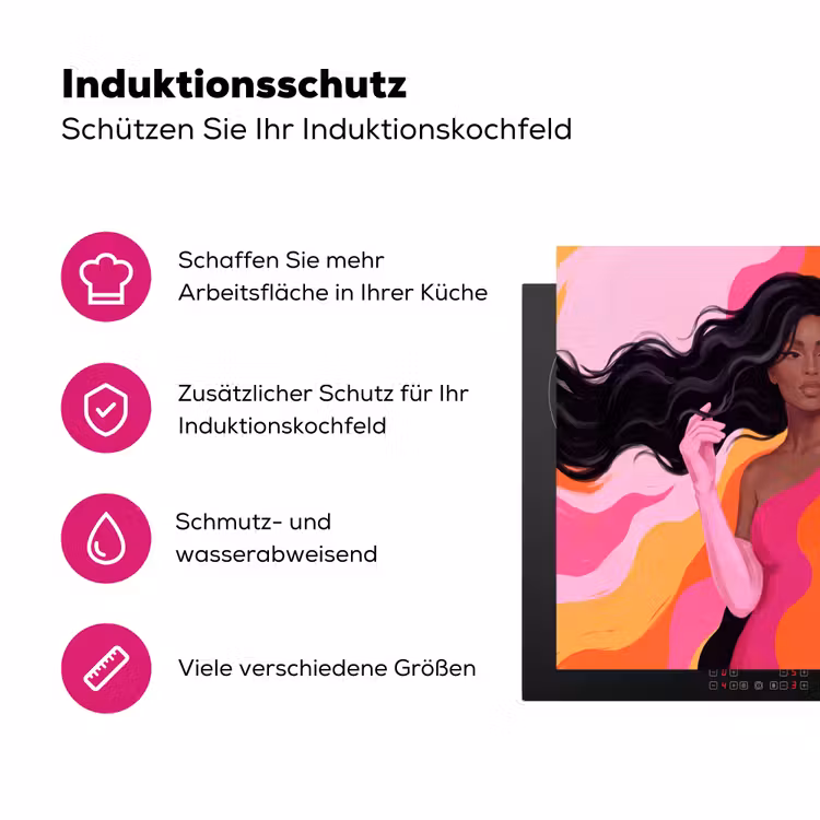 Vrouw - Portret - Kleurrijk - Modern - Kunst Inductie beschermer vinyl 3mm middel -zzzzzzz-lf-ups