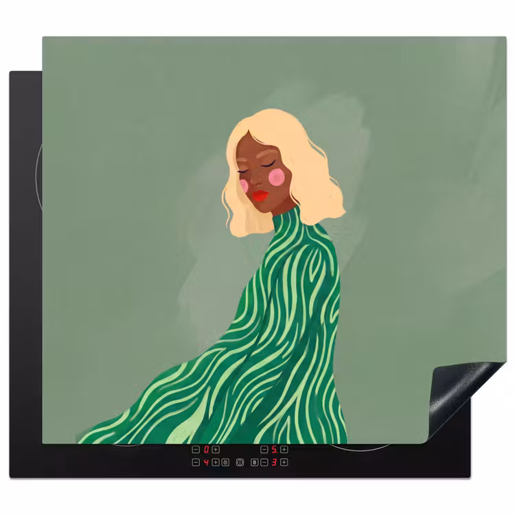 Vrouw - Portret - Illustratie - Modern - Groen Inductie beschermer vinyl 3mm middel -3d
