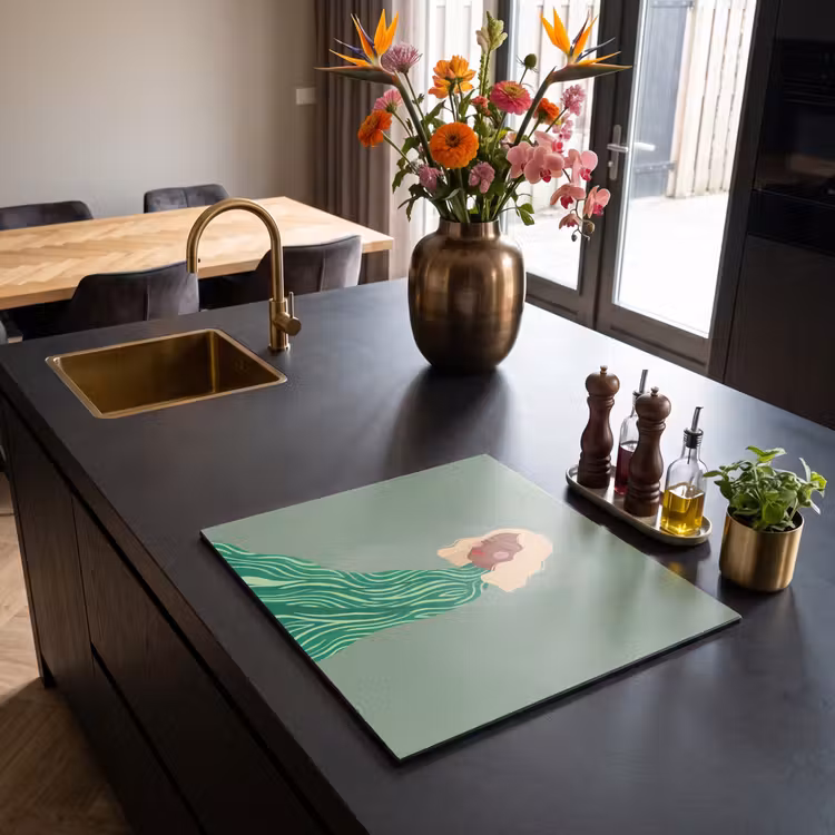 Vrouw - Portret - Illustratie - Modern - Groen Inductie beschermer vinyl 3mm middel -sfeer5