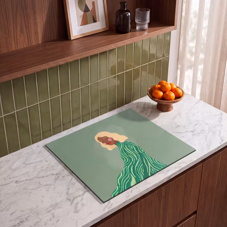 Vrouw - Portret - Illustratie - Modern - Groen Inductie beschermer vinyl 3mm middel -sfeer8