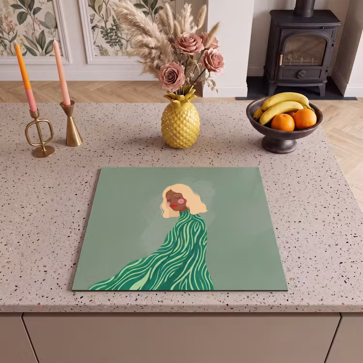 Vrouw - Portret - Illustratie - Modern - Groen Inductie beschermer vinyl 3mm middel -sfeer3