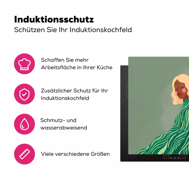Vrouw - Portret - Illustratie - Modern - Groen Inductie beschermer vinyl 3mm middel -zzzzzzz-lf-ups