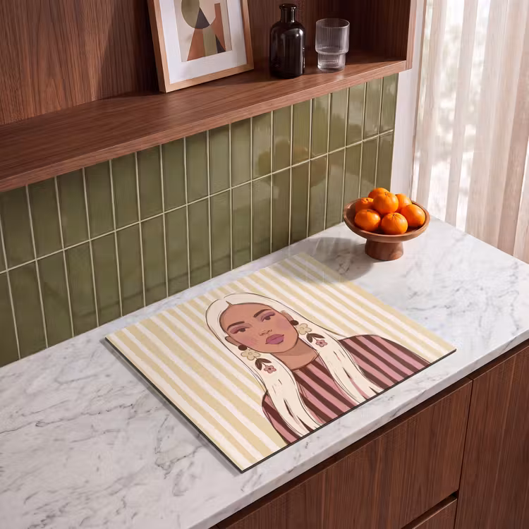 Vrouw - Portret - Illustratie - Modern - Roze Inductie beschermer vinyl 3mm middel -sfeer8