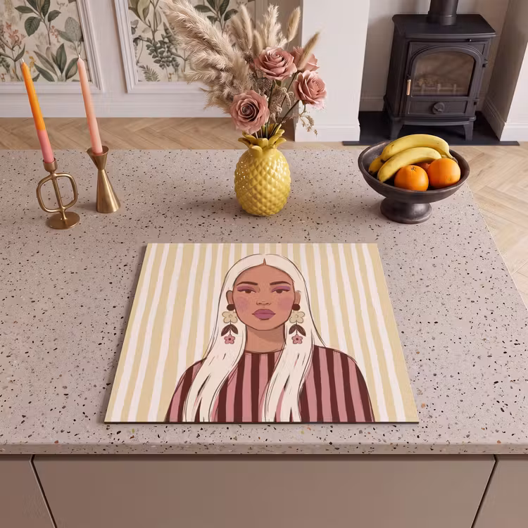 Vrouw - Portret - Illustratie - Modern - Roze Inductie beschermer vinyl 3mm middel -sfeer3