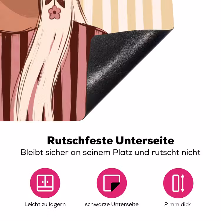 Vrouw - Portret - Illustratie - Modern - Roze Inductie beschermer vinyl 3mm middel -zzzzzzz-lf-onderkant