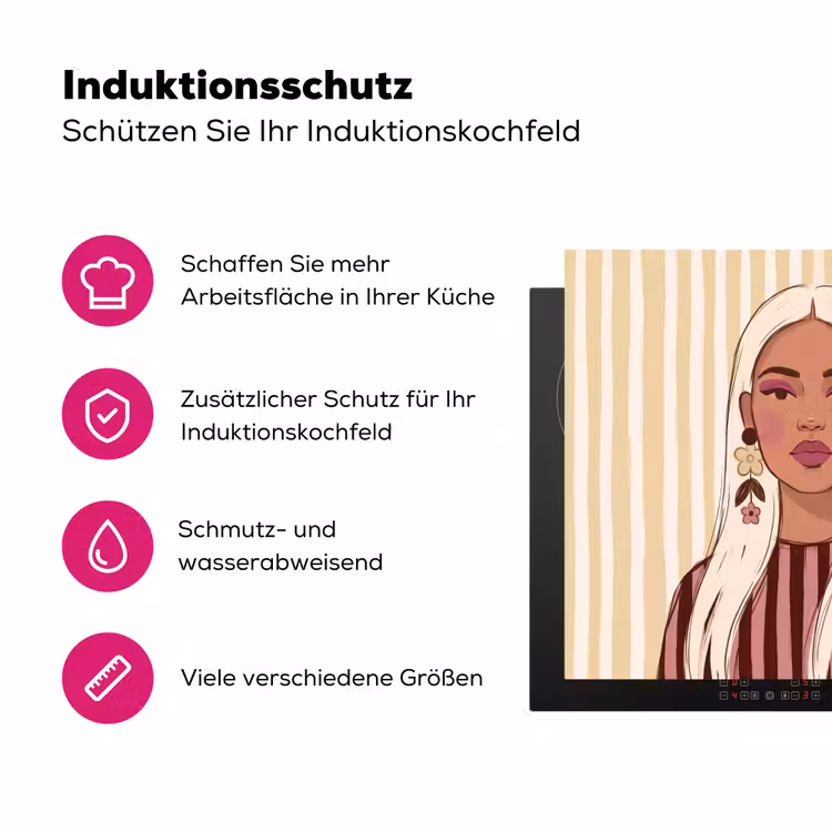 Vrouw - Portret - Illustratie - Modern - Roze Inductie beschermer vinyl 3mm middel -zzzzzzz-lf-ups