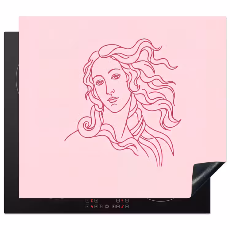Vrouw - Portret - Klassiek - Line-art - Roze Inductie beschermer vinyl 3mm middel -3d