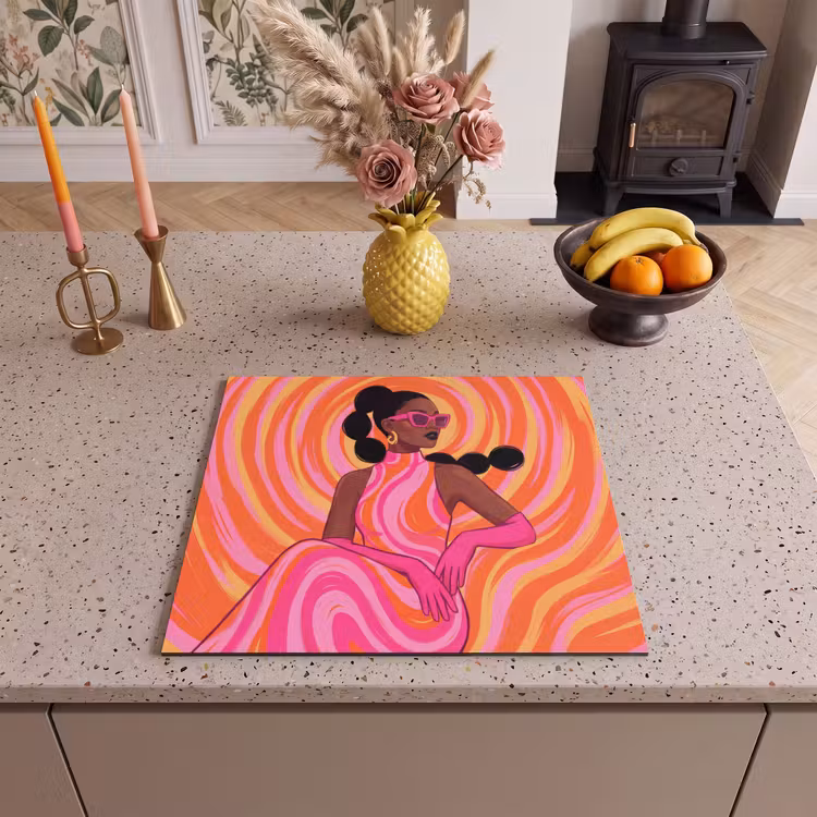 Vrouw - Portret - Kunst - Abstract - Roze Inductie beschermer vinyl 3mm middel -sfeer3