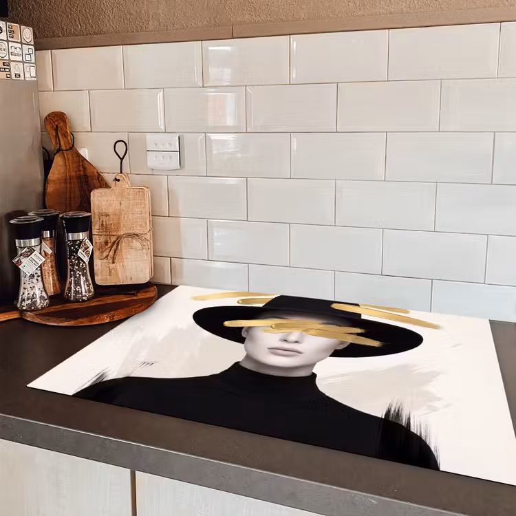 Vrouw - Portret - Modern - Goud - Kunst Inductie beschermer vinyl 3mm klein -sfeer3