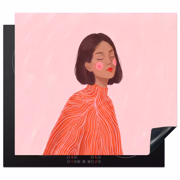 Vrouw - Portret - Modern - Kunst - Roze Inductie beschermer vinyl 3mm middel -3d